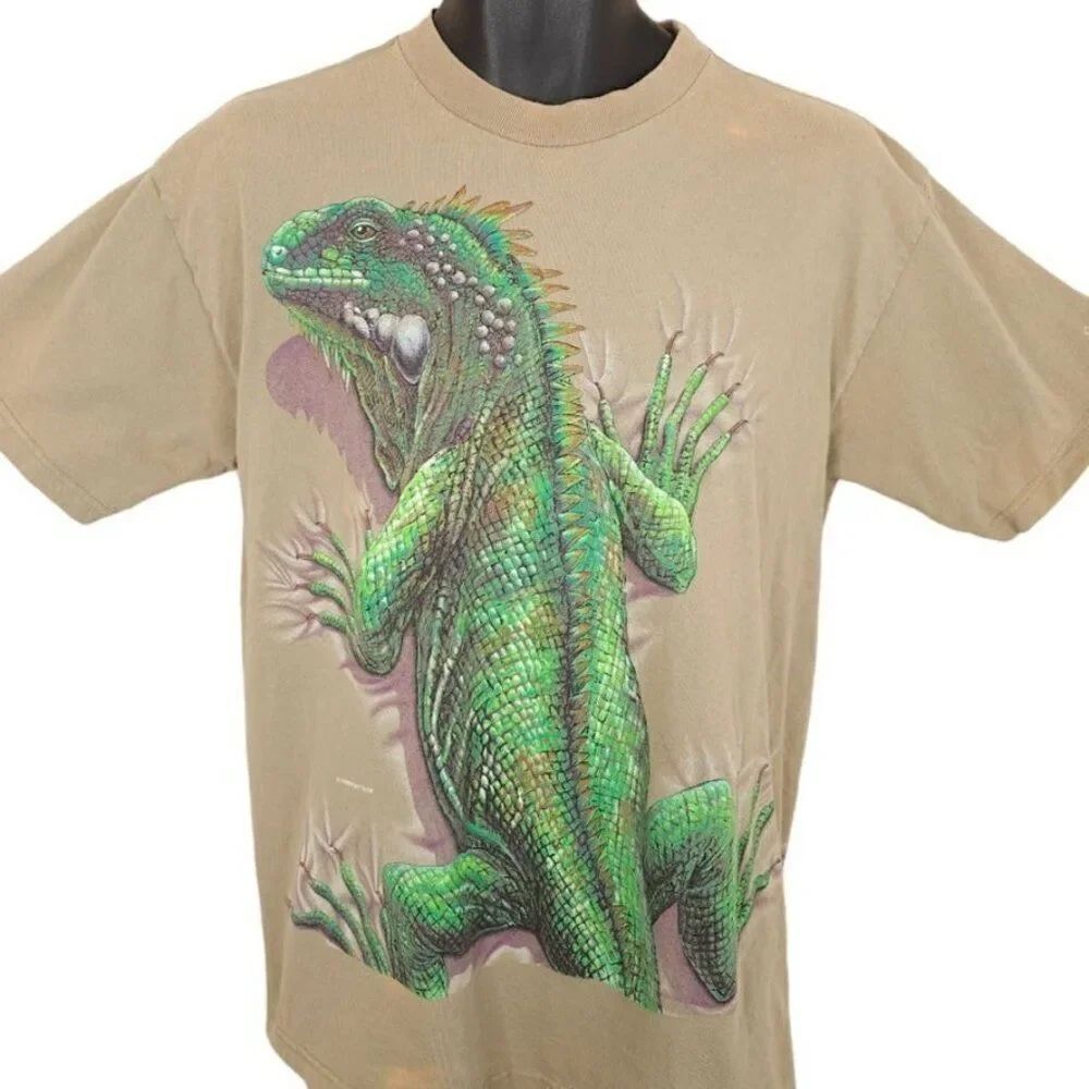 Vintage Iguana T Shirt Mens Size Large Beige 90s Sedona Arizona Nature Tee